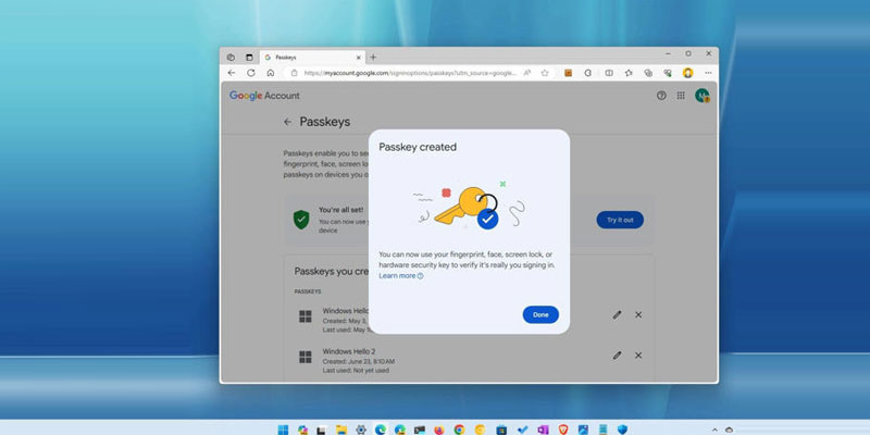 create and delete a passkey for your Google account
